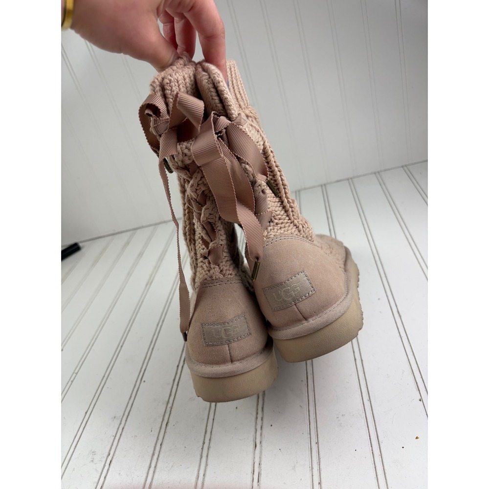 UGG Isla Cable Knit Pink Boots Women's Size 7 - Picture 9 of 12